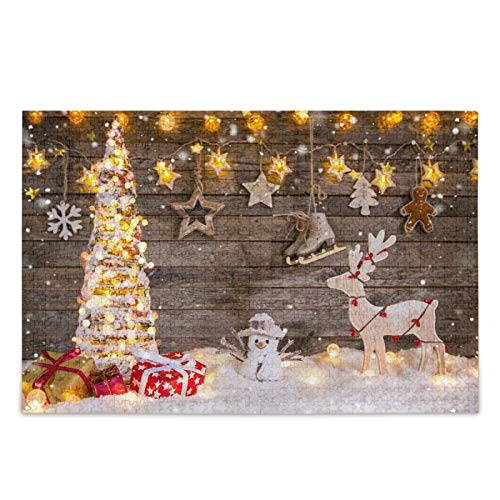 IGHSNZUH Weihnachts-Puzzle Aus Holz Mit Hirschmotiv, Weihnachtsbaum Und Stern, 500 Teile, Pädagogisches, Intellektuelles Dekompressionsspaßspiel Für Kinder Und Erwachsene, Wanddekoration Zu Hause von IGHSNZUH