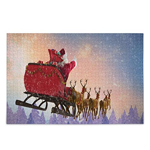 IGHSNZUH Weihnachts-Weihnachtsmann-Schlitten-Puzzle, Tannenbaumwald, 500 Teile, Puzzle, Pädagogisch, Intellektuell, Dekomprimierend, Lustiges Spiel Für Kinder, Erwachsene, Heim-Wanddekoration von IGHSNZUH