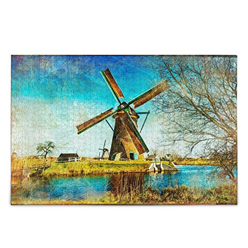 IGHSNZUH Windmühlen Von Holland Puzzle Landschaftsmalerei 500 Stück Rätsel Pädagogische Intellektuelle Dekomprimierende Lustige Spiel Für Kinder Erwachsene Home Wanddekoration von IGHSNZUH