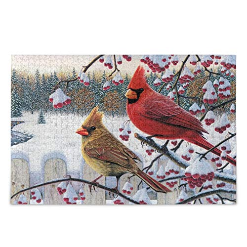 IGHSNZUH Winter-Kardinäle-Vögel-Puzzle, 500 Teile, Pädagogisch, Intellektuell, Dekomprimierend, Lustiges Spiel Für Kinder Und Erwachsene, Heim-Wanddekoration von IGHSNZUH