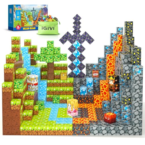 IGIVI Magnetische Blöcke – Build Mine Magnet World Lava Valley Set, Kinderspielzeug für 3 + Jahre, MINT-Gebäude sensorisches Spielzeug für Kleinkinder, kreatives Spiel-Themen-Spielzeug, Geschenke für von IGIVI