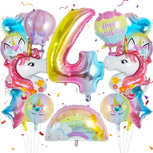 Einhorn Deko Kindergeburtstag 16 Stück Einhorn Luftballon Herzluftballons Geburtstagsdeko 4 Jahre Mädchen Regenbogen Luftballons Folienballon Stern für Einhorn Party，Geburtstagsfeier，Babypartys von IHLOOTD