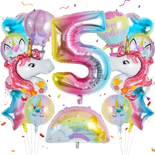 Einhorn Deko Kindergeburtstag 16 Stück Einhorn Luftballon Herzluftballons Geburtstagsdeko 5 Jahre Mädchen Regenbogen Luftballons Folienballon Stern für Einhorn Party，Geburtstagsfeier，Babypartys von IHLOOTD