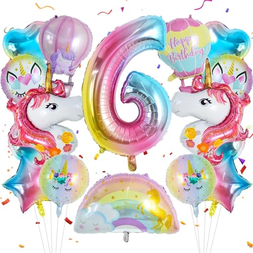 Einhorn Deko Kindergeburtstag 16 Stück Einhorn Luftballon Herzluftballons Geburtstagsdeko 6 Jahre Mädchen Regenbogen Luftballons Folienballon Stern für Einhorn Party，Geburtstagsfeier，Babypartys von IHLOOTD