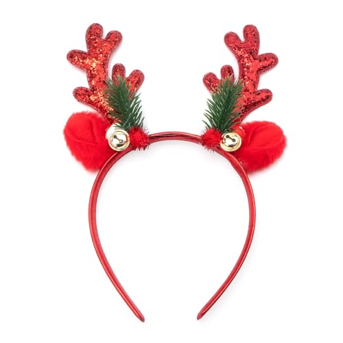 IHLOOTD Haarreif Weihnachten, Rentier Haarreif Glitzer Weihnachts Haarschmuck Christmas Kopfschmuck für Damen Mädchen, Weihnachtsfeier, Cosplay, Masquerade (Rot) von IHLOOTD