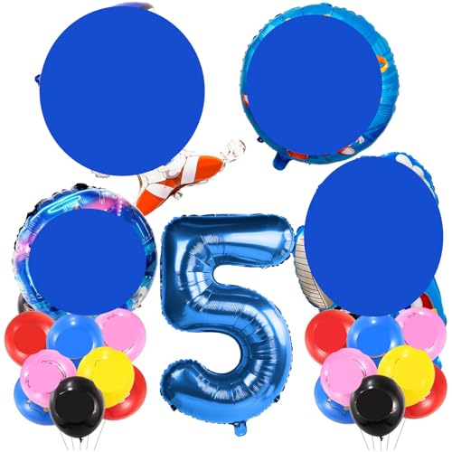 Luftballons 15 Stück Zeichentrickfilm Igel Tiere Helium Ballons Groß Blaue Zahlen Folienballon 5 für Kinder Geburtstagsparty, Thema Party Dekoration Liefert von IHLOOTD