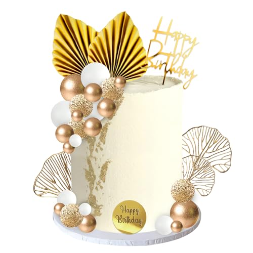 Tortendeko Kugeln 29 Stück Torten Deko Kugeln Gold Weiß Kuchen Deko Goldene Kuchendeko Happy Birthday Cake Topper Gold für Geburtstags, Hochzeit, Jubiläum von IHLOOTD