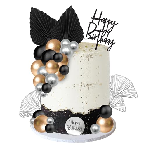 Tortendeko Kugeln 30 Stück Torten Deko Kugeln Schwarz Gold Kuchen Deko Goldene Kuchendeko Happy Birthday Cake Topper Schwarz für Geburtstags, Hochzeit, Jubiläum von IHLOOTD