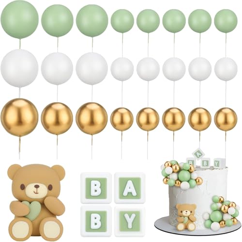 Tortendeko Kugeln Cake Topper Bär 29 Stück Grün Bär Torten Deko Baby Taufe Tortendeko Junge Kinder Fondant Figuren Babyparty, Gender Reveal Partyzubehör, Geburtstag, Feierlichkeiten von IHLOOTD