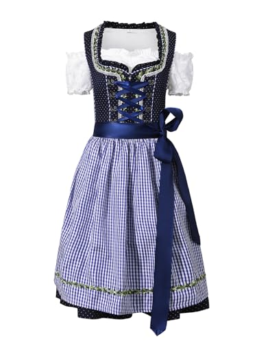 IIBOOYYE Damen Deutsche Oktoberfest Kostüme 3 Teilig Dirndl Kleider Bluse für Bayerischen Karneval Navy S von IIBOOYYE