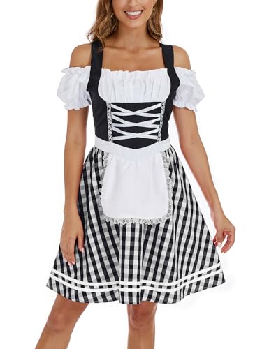 IIBOOYYE Deutsche Oktoberfest Kostüme Dirndl Kleider Plaid Bayerisches Kleid für Halloween Karneval Schwarz S von IIBOOYYE