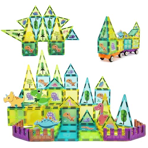 IIROMECI Magnetische Bausteine für Kinder, Dinosaurier Magnet Bauklötze Spielzeugsets für Jungen und Mädchen, Magnetspielzeug Lernspielzeug, Kreativität Geschenk für Kleinkinder ab 3 4 5 6 7 8 Jahre von IIROMECI