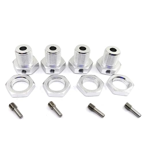 FYUtWh 4er-Pack 17-mm-Metallrad-Sechskantnaben-Reifenadaptermutter 5 mm, kompatibel mit verschiedenen RC-Automodellen im Maßstab 1:10 RC Auto Zubehör(Silver) von IJOSADON