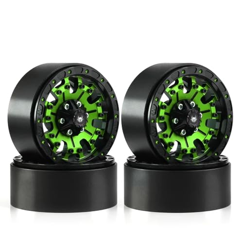 IJOSADON 4 Stück 1,9 Beadlock Felgen CNC Aluminium kompatibel mit 1/10 RC Crawler Cars 90046 AXI03007 VS4-10 Gen8 Rbx10 RC Auto Zubehör(4PCS Green) von IJOSADON