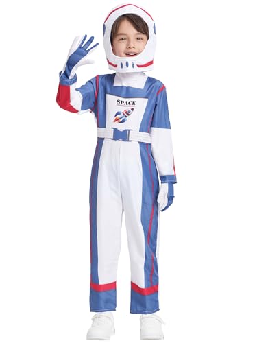 IKALI Astronaut Kostüm Kinder Raum Kostüme Outfit zum Mädchen Jungs Pilot Jumpsuit mit Hut, Handschuh, Helm 4-6 Jahre von IKALI