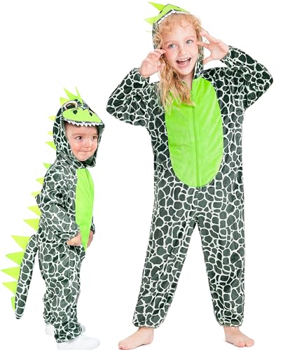 IKALI Kinder Dinosaurier Kostüm, Mädchen Jungen Kapuze Drachen Dino Jumpsuit, Tier Onesie für Kleinkinder Unisex Grün 6-12 Monat von IKALI