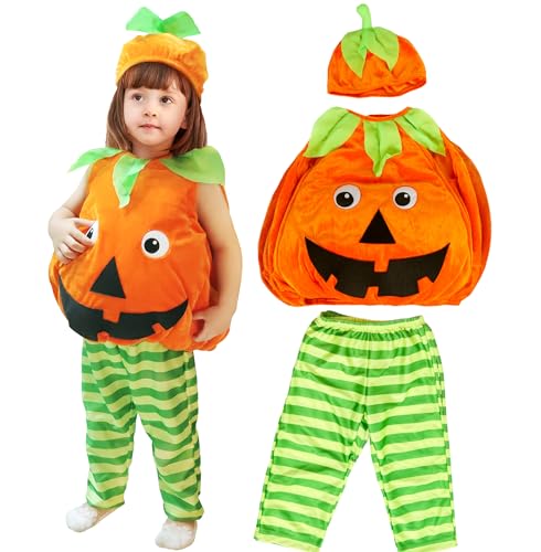 IKALI Baby Kürbis Kostüm Kleinkind Kinder Bodysuit Unisex Outfits für Halloween Fancy Dress Up Party 3-teilige Anzüge 3-4 Jahre von IKALI