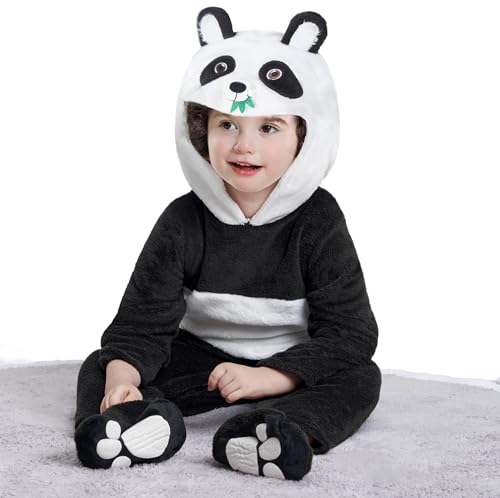 IKALI Baby Panda Kostüm, Kleinkind Kinder Jungen Mädchen Tier 2-teiliges Riesenpanda Overall mit Kapuze für Halloween Karneval 2 Jahre von IKALI