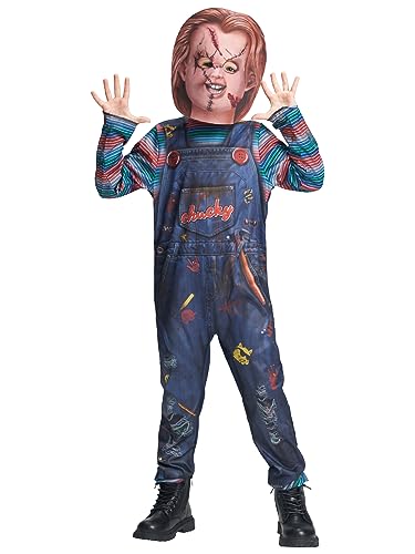 IKALI Chucky Kostüm Kinder, Halloween Mörder Puppe Fancy Dress Up Outfit Jungen Mädchen Anzug mit Maske 4-6Jahre von IKALI