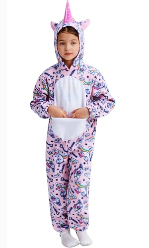 IKALI Einhorn Kostüm für Mädchen Tier Jumpsuit für Halloween Fancy Dress Up Outfit Rosa 7-8 Jahre von IKALI