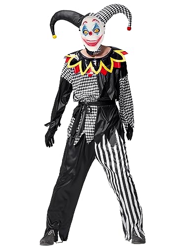 IKALI Erwachsene Clown Kostüm Halloween Jester Anzug Sinister Rollenspiel Kostüm Outfit mit Hut, Handschuhen 4 Stück XL von IKALI