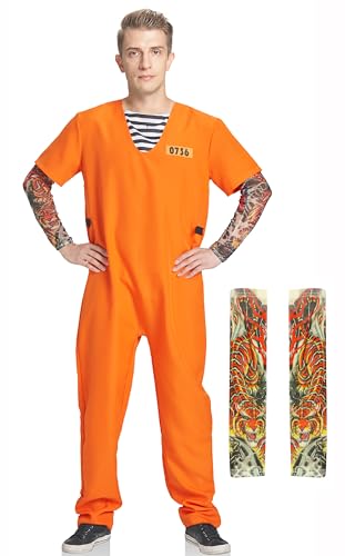 IKALI Erwachsene Gefangene Kostüm, Verurteilte Räuber Fancy Kleid Outfit für Halloween Party Cosplay L-XL von IKALI