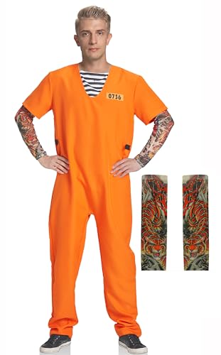 IKALI Erwachsene Gefangene Kostüm, Verurteilte Räuber Fancy Kleid Outfit für Halloween Party Cosplay L-XL von IKALI