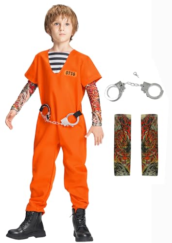 IKALI Gefangener Kostüm Kinder Verurteilte Räuber Fancy Kleid Outfit für Halloween Party Cosplay 3-4 Jahre von IKALI