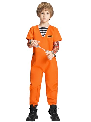 IKALI Gefangener Kostüm Kinder Verurteilte Räuber Fancy Kleid Outfit für Halloween Party Cosplay 4-6 Jahre von IKALI