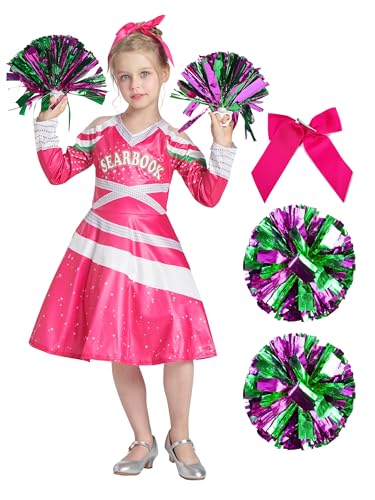 IKALI Halloween Cheerleader Kostüm Klassisch Rosa Zombie Fancy Dress Up Outfit mit Poms Poms 7-8Jahre von IKALI