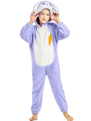 IKALI Hasen Overall Kinder Ostern Kaninchen Onesie für Mädchen Kleinkinder Tier Kostüm mit Kapuze Halloween Ostern Outfit 120 von IKALI