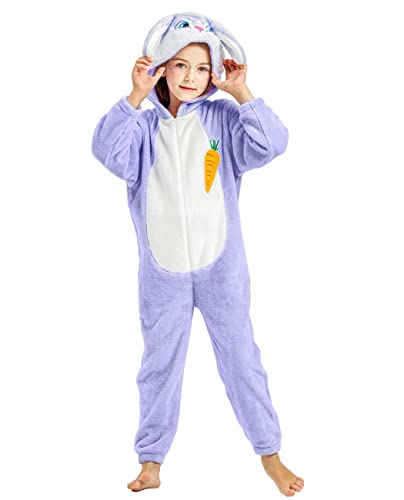 IKALI Hasen Overall Kinder Ostern Kaninchen Onesie für Mädchen Kleinkinder Tier Kostüm mit Kapuze Halloween Ostern Outfit 7-8 Jahre von IKALI