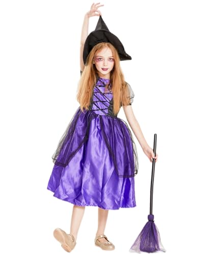 IKALI Hexe Kostüm für Kinder Mädchen, Halloween Karneval Party Kleid mit Hut 3-4 Jahre von IKALI