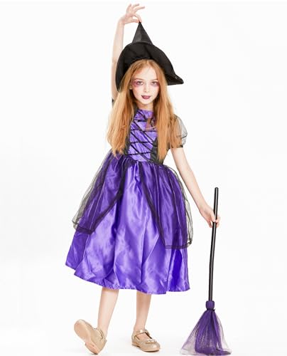 IKALI Hexe Kostüm für Kinder Mädchen, Halloween Karneval Party Kleid mit Hut 3-4 Jahre von IKALI