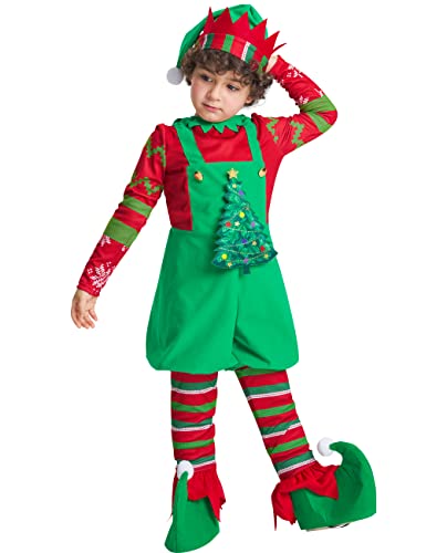 IKALI Jungen Elf Kostüme, Kinder Elfe Kostüm Weihnachtsfrau Elfe Onesie mit Hut, Schuhe, Weihnachtsbaum für Weihnachten 7-8 Jahre IKALI Jungen Elf Kostüme, Kinder Elfe Kostüm Weihnachtsfrau Elfe Onesie mit Hut, Schuhe, Weihnachtsbaum für Weihnachten 7-8 Jahre von IKALI