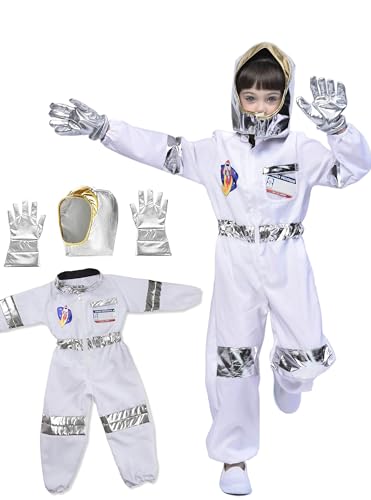 IKALI Kinder Astronaut Kostüm, Unisex Space Jumpsuit Pretend Play Outfit (5 Stück) 8-10 Jahre von IKALI