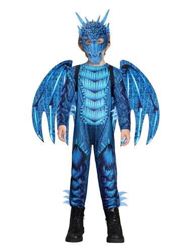 IKALI Kinder Drachen Kostüm, Jungen Drachen Jumpsuits für Halloween Karneval Partys mit Drachenflügel und Maske 3-4 Jahre von IKALI