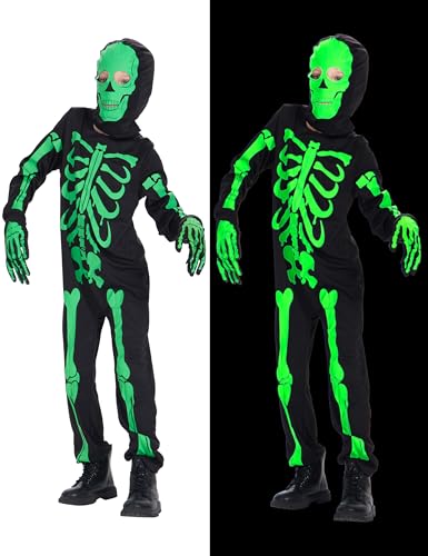 IKALI Kinder Skelett Kostüm Glow in the Dark Halloween 3D Knochen Kostüm leuchten im Dunkeln Kostümierung mit Kapuze und Maske 7-8 Jahre IKALI Kinder Skelett Kostüm Glow in the Dark Halloween 3D Knochen Kostüm leuchten im Dunkeln Kostümierung mit Kapuze und Maske 7-8 Jahre von IKALI