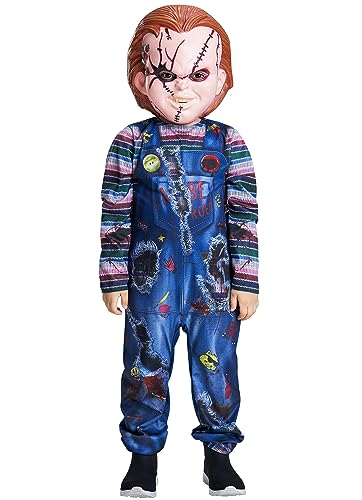 IKALI Kinder Halloween Mörderpuppe Kostüm Jungs Mädchen Chucky Fancy Dress Up Outfit Mut Overall mit Maske 3-4Jahre von IKALI