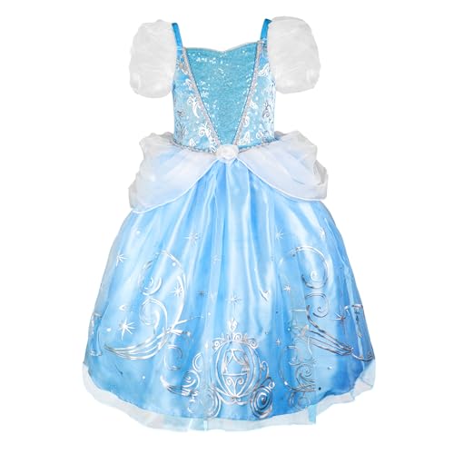 IKALI Mädchen Cinderella Kostüm, Kinder Klassisches blaues Kleid für Karneval Geburtstag Party 140 von IKALI