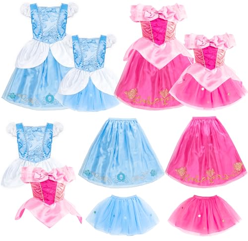 IKALI Mädchen Prinzessin Kleider Kostüm, 8 Stück Tops Röcke Haarnadeln Set Glitzer Pailletten Zip Up Luxus Anzug mit Peplum für Kinder Geburtstag Halloween 3-4 Jahre von IKALI