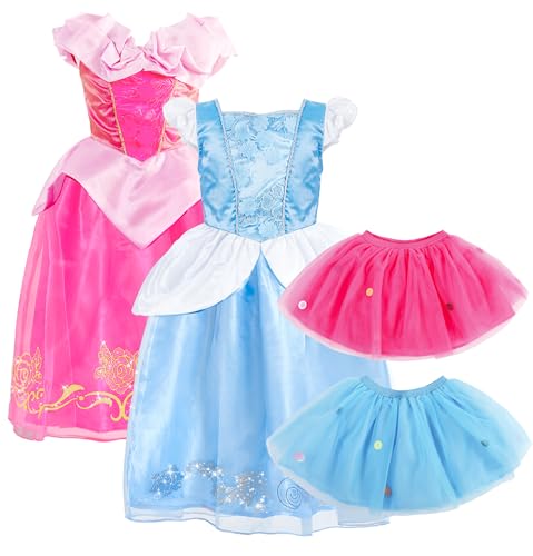 IKALI Mädchen Prinzessin Kleider Kostüm, 8 Stück Tops Röcke Haarnadeln Set Glitzer Pailletten Zip Up Luxus Anzug mit Peplum für Kinder Geburtstag Halloween 4-6 Jahre von IKALI