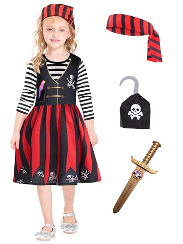 IKALI Mädchen Piraten Kostüm, Kleinkind Buccaneer Outfit, Prinzessin Kleid für Halloween Cosplay Karneval 4-6 Jahre von IKALI