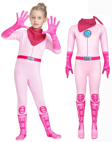 IKALI Mädchen Prinzessin Pfirsich Kostüm Karneval Party Fancy Dress Outfits Kinder Rosa Peach Jumpsuit 8-10Jahre von IKALI