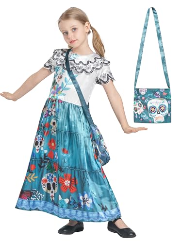 IKALI Mädchen Tag der Toten Kostüm Mirabell Fancy Dress Up Outfit für Halloween Party mit Tasche 3-4 Jahre von IKALI