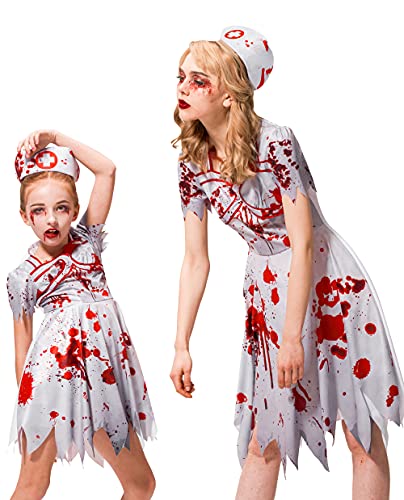 IKALI Mädchen Zombie Blutige Krankenschwester Kostüm Halloween Kinder Walking Dead Outfit Krankenhaus Uniform 3 Stück 4-6 Jahre von IKALI