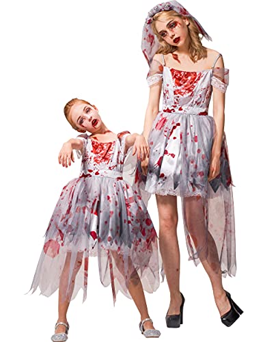 IKALI Mädchen Zombie Braut Kostüm Halloween Kinder Prom Corpse Gown Mama und ich passende Neuheiten Kostüm Outfits 4-6 Jahre von IKALI