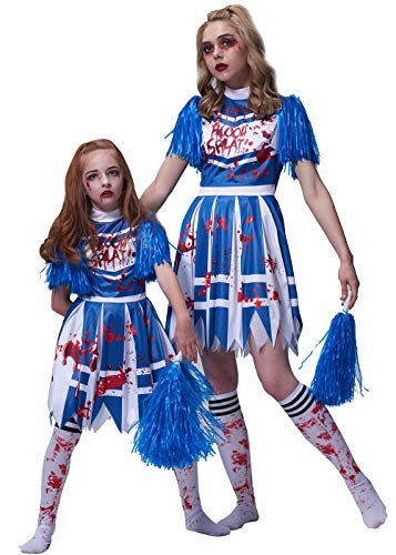 IKALI Mädchen Zombie Kostüm, Cheerleader Zombie Kinder Senior Mittelschule Blutig Verkleidung Halloween Outfits Für 10-12 Jahre von IKALI