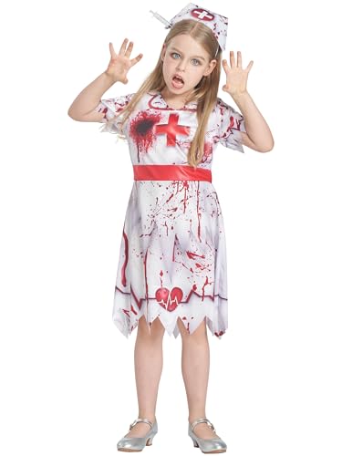 IKALI Mädchen Zombie Krankenschwester Kostüm, Halloween Fancy Outfit Krankenhaus Arbeiter blutige Uniform 4-6 Jahre von IKALI