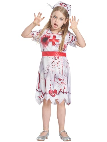 IKALI Mädchen Zombie Krankenschwester Kostüm, Halloween Fancy Outfit Krankenhaus Arbeiter blutige Uniform 7-8 Jahre IKALI Mädchen Zombie Krankenschwester Kostüm, Halloween Fancy Outfit Krankenhaus Arbeiter blutige Uniform 7-8 Jahre von IKALI